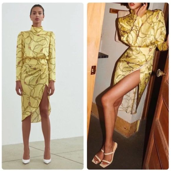 *SOLD* Ronny Kobo Kaira Silk Chain Link Printed Satin Dress NWT - Picture 2 of 15